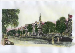 ACRAMS23138 Kloveniersburgwal Amsterdam Acryl Watercolor Painting