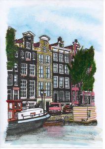 ACRAMS23153 Brouwersgracht Amsterdam Acryl Watercolor Painting