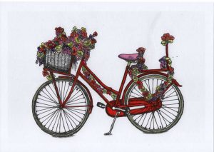 ACRAMS23167 Flower Bike Amsterdam Acryl Watercolor Painting