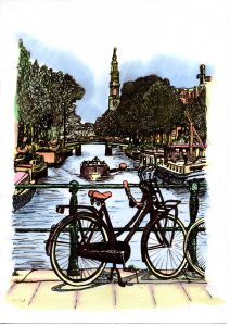 ACRAMS22375 Prinsengracht Amsterdam Acryl Watercolor Painting