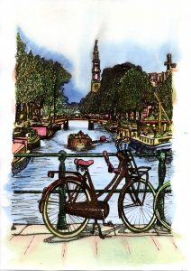 ACRAMS22413 Prinsengracht Amsterdam Acryl Watercolor Painting