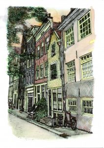ACRAMS2288 Groengracht Amsterdam Acryl Watercolor Painting