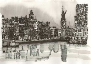ACRAMS22434 Amstel Amsterdam Acryl Watercolor Painting