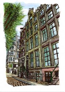 ACRAMS2247 Kloveniersburgwal Amsterdam Acryl Watercolor Painting