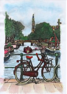 ACRAMS23186 Prinsengracht Amsterdam Acryl Watercolor Painting