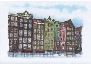 ACRAMS23192 Damrak Amsterdam Acryl Watercolor Painting