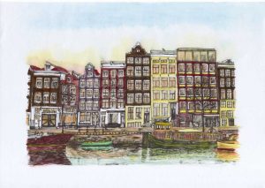ACRAMS23215 Amstel Houses Amsterdam Acryl Watercolor Painting