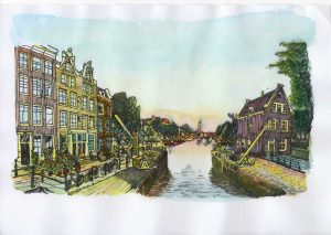 ACRAMS2385 Schans Amsterdam Acryl Watercolor Painting