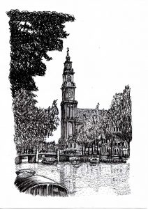 FLDAMS2327 Wester Toren Amsterdam Fine Line Drawing