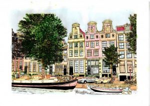 ACRAMS22327 Herengracht Amsterdam Acryl Watercolor Painting