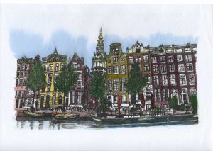 ACRAMS23172 Kloveniersburgwal Amsterdam Acryl Watercolor Painting