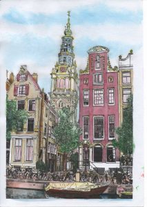 ACRAMS23208 Kloveniersburgwal Amsterdam Acryl Watercolor Painting