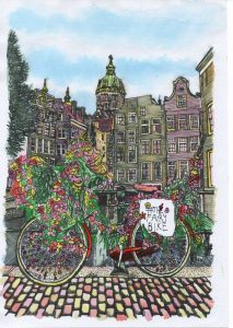 ACRAMS23207 Fairy Bike Amsterdam Acryl Watercolor Painting