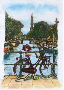ACRAMS23221 Prinsengracht Amsterdam Acryl Watercolor Painting