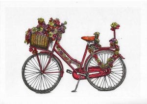 ACRAMS23297 Flower Bike Amsterdam Acryl Watercolor Painting