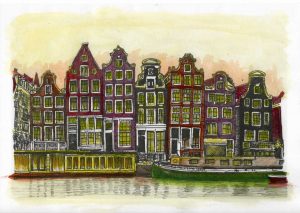 ACRAMS23306 Amstel Houses Amsterdam Acryl Watercolor Painting