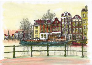 ACRAMS23311 Amstel 1 Amsterdam Acryl Watercolor Painting