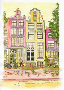 ACRAMS23334 Brouwersgracht Amsterdam Acryl Watercolor Painting