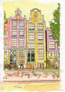 ACRAMS23336 Brouwersgracht Amsterdam Acryl Watercolor Painting