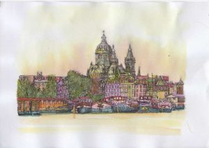 ACRAMS23135 Oosterdok Amsterdam Acryl Watercolor Painting