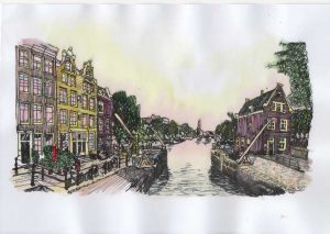 ACRAMS23139 Sluisje Schans Amsterdam Acryl Watercolor Painting