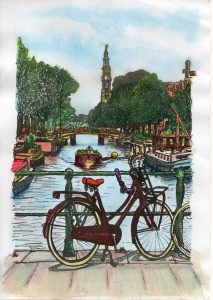ACRAMS23223 Prinsengracht Amsterdam Acryl Watercolor Painting