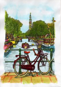 ACRAMS23224 Prinsengracht Amsterdam Acryl Watercolor Painting