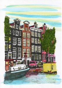 ACRAMS2366 Brouwersgracht Amsterdam Acryl Watercolor Painting
