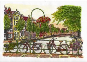 ACRAMS23283 Oudezijds Voorburgwal Amsterdam Acryl Watercolor Painting