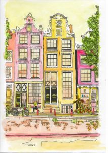 ACRAMS23331 Brouwersgracht Amsterdam Acryl Watercolor Painting