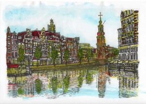 ACRAMS23375 Amstel Amsterdam Acryl Watercolor Painting