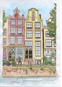 ACRAMS23108Brouwersgracht Amsterdam Acryl Watercolor Painting