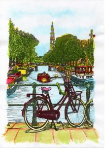 ACRAMS23229 Prinsengracht Amsterdam Acryl Watercolor Painting