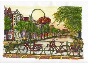 ACRAMS23284 Oudezijds Voorburgwal Amsterdam Acryl Watercolor Painting