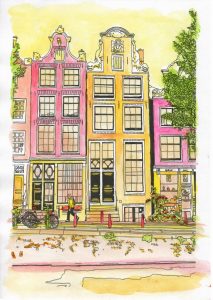 ACRAMS23335 Brouwersgracht Amsterdam Acryl Watercolor Painting