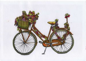 ACRAMS2370 Flower Bike Amsterdam Acryl Watercolor Painting