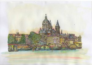 ACRAMS2373 Oosterdok Amsterdam Acryl Watercolor Painting
