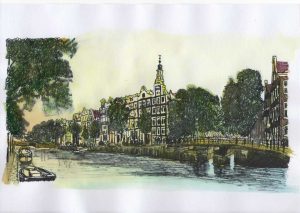 ACRAMS2399 Kloveniersburgwal Amsterdam Acryl Watercolor Painting