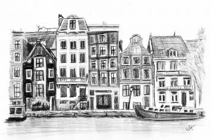 PDAMS24006 Amstel Houses Amsterdam A5 Pencil Drawing