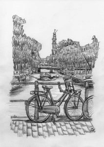PDAMS524001 Prinsengracht Amsterdam A5 Pencil Drawing