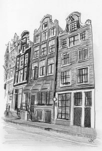 PDAMS24005 Amstel Houses Amsterdam A5 Pencil Drawing