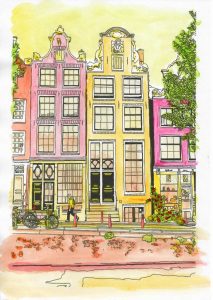 ACRAMS23329 Brouwersgracht Amsterdam Acryl Watercolor Painting